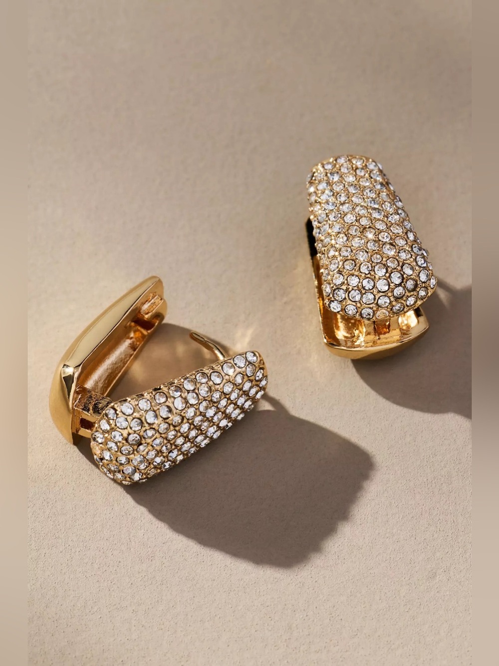 NWT Anthropologie Mini Glitz Huggie Hoop Earrings, Gold-Tone Crystal Pavé